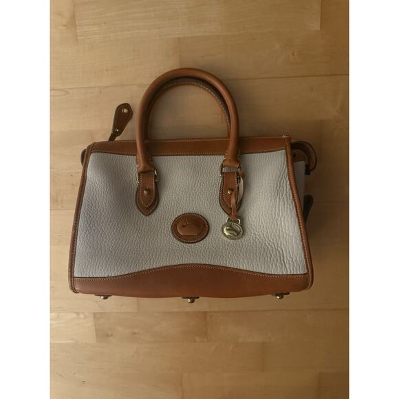 Dooney & Bourke Satchel Zip Top Handle Case Vintage Brown White Equestrian Bag - Picture 2 of 10